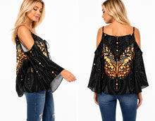 Load image into Gallery viewer, Cold shoulder top with butterfly pattern
