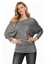 Load image into Gallery viewer, Long sleeve batwing top with lots of bling
