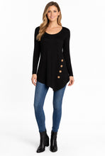 Load image into Gallery viewer, Long sleeve top with asymmetrical hem and decorative buttons
