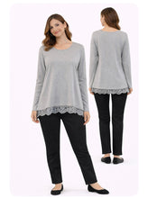 Load image into Gallery viewer, High/low loose fitting top with crochet trim

