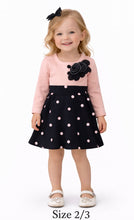 Load image into Gallery viewer, Girls navy/pink polka dot dress with fooler sweater
