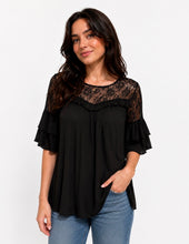 Load image into Gallery viewer, Pretty top with lace and tiered sleeves
