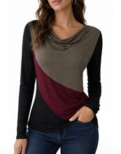 Load image into Gallery viewer, Lightweight colorblock top with cowl neck
