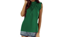 Load image into Gallery viewer, Bright green blouse with pleated front and frilled trim
