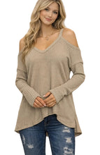 Load image into Gallery viewer, Cold shoulder waffle knit long sleeve top
