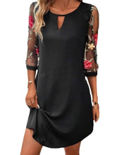 Load image into Gallery viewer, Black dress with mesh embroidered sleeves
