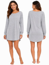 Load image into Gallery viewer, Grey casual high/low dress with long sleeves and round neck
