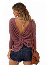 Load image into Gallery viewer, Waffle knit long sleeve top with twisted knot in back
