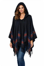Load image into Gallery viewer, Open front tassel poncho with hood
