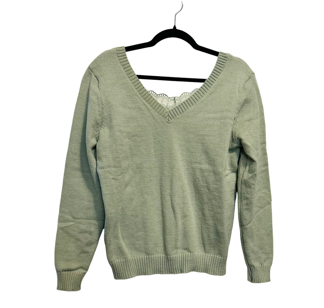 Thick green sweater with lace contrast on back