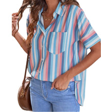 Load image into Gallery viewer, Loose fitting striped short sleeve blouse
