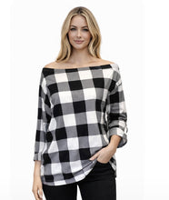 Load image into Gallery viewer, Plaid off one shoulder sweater
