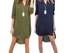 Load image into Gallery viewer, Loose fitting long sleeve v-neck high/low shirt/dress
