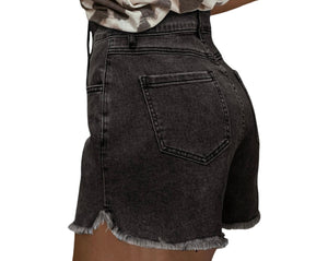 Raw hem high waist denim shorts
