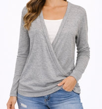 Load image into Gallery viewer, Crossed over front long sleeve lightweight sweater
