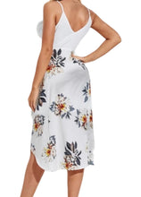 Load image into Gallery viewer, White wrap floral print tie up dress
