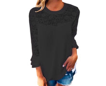 Load image into Gallery viewer, Blouse with lace insert and bell sleeve
