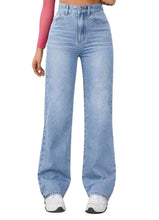 Load image into Gallery viewer, High waist light wash denim jeans
