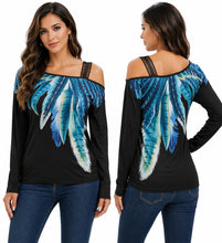 Load image into Gallery viewer, Long sleeve one strap feather print top
