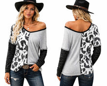 Load image into Gallery viewer, Grey spotted/striped colorblock blouse
