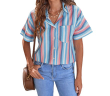 Load image into Gallery viewer, Loose fitting striped short sleeve blouse
