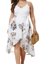 Load image into Gallery viewer, Plus size white crossover floral midi dress
