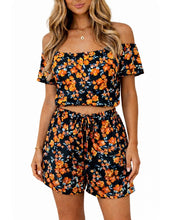 Load image into Gallery viewer, Off shoulder black floral romper
