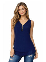 Load image into Gallery viewer, Layered sleeveless top with zipper and criss cross back

