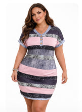 Load image into Gallery viewer, Pink multi color v neck dress with buttons
