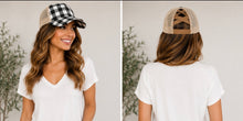 Load image into Gallery viewer, Black plaid hats with criss cross back
