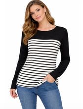 Load image into Gallery viewer, Black striped sweater with round neckline
