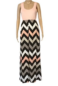 Pink/peach sleeveless chevron pattern maxi dress