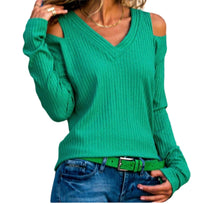 Load image into Gallery viewer, Cold shoulder v-neck long sleeve top
