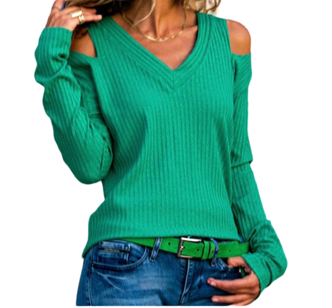 Cold shoulder v-neck long sleeve top