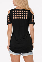 Load image into Gallery viewer, High/low cold shoulder cut out block style top
