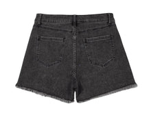 Load image into Gallery viewer, Raw hem high waist denim shorts
