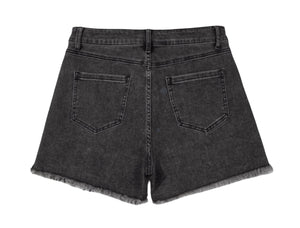 Raw hem high waist denim shorts