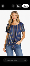 Load image into Gallery viewer, Blue striped knotted top
