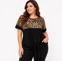 Load image into Gallery viewer, Plus size short sleeve top with leopard print and tie up knot

