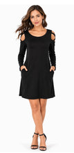 Load image into Gallery viewer, Black dress with criss cross shoulder
