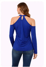 Load image into Gallery viewer, Cold shoulder long sleeve choker style top with criss cross
