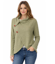 Load image into Gallery viewer, Waffle knit crossover sweater with 2 decorative buttons
