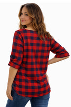 Load image into Gallery viewer, Red plaid shirt with 1/2 zipper
