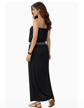 Load image into Gallery viewer, Strapless tube maxi dress with tribal print trim
