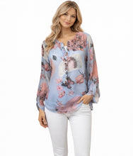 Load image into Gallery viewer, High/low chiffon button up floral blouse
