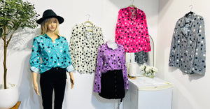 Polka dot button up blouse with upper pocket