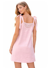 Load image into Gallery viewer, Pink short dress with tie up straps and crochet back

