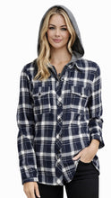 Load image into Gallery viewer, Plus size plaid shirt with hood
