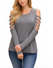 Load image into Gallery viewer, Lightweight long sleeve top with distressed cutout design
