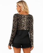 Load image into Gallery viewer, Long sleeve leopard print color block sweater
